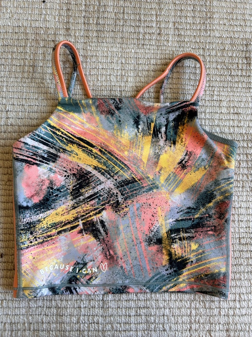 Colorful Abstract Crop Tank Top - Pink, Yellow, Black, Gray girls M